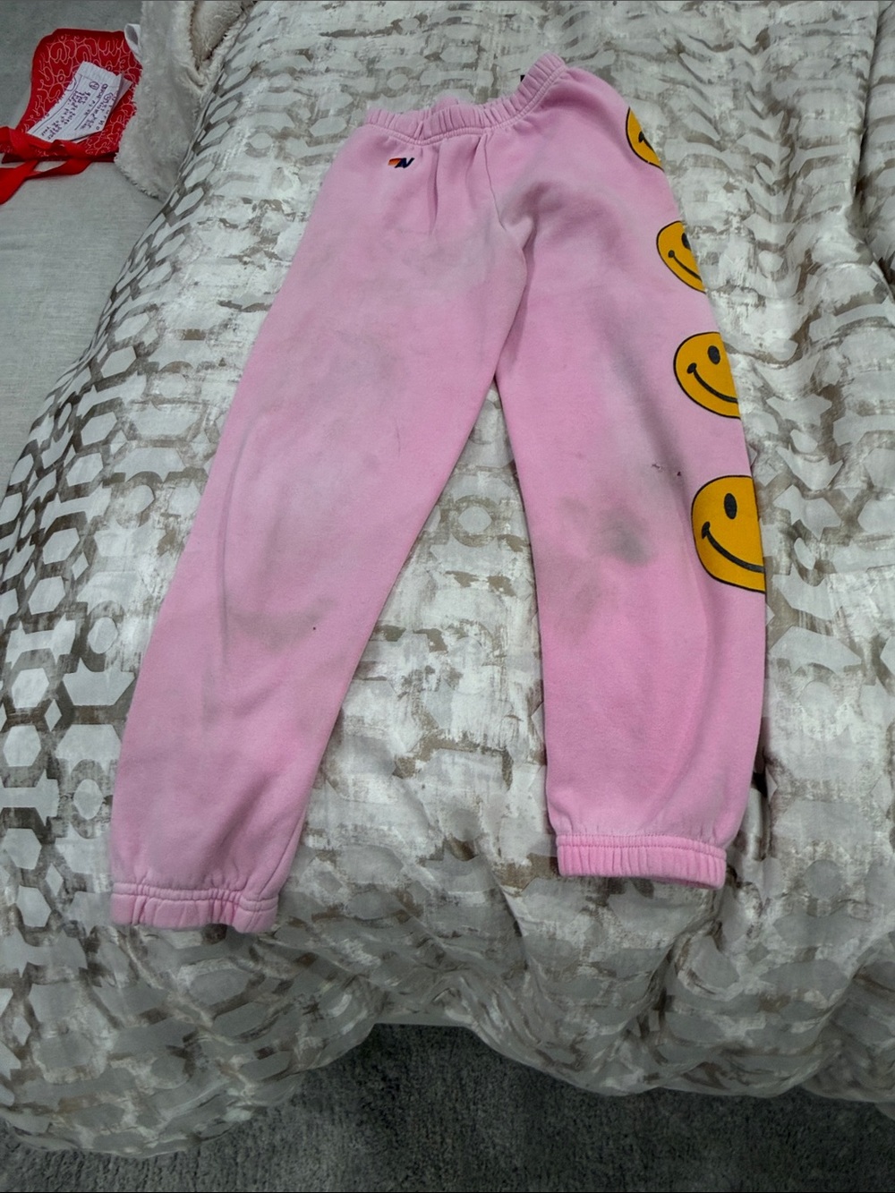 Aviator Nation Kids Pink Sweatpants with Yellow Smiley Faces